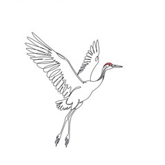 Fototapeta premium Flying crane line art isolated on white background for logo, print, and decoration.
