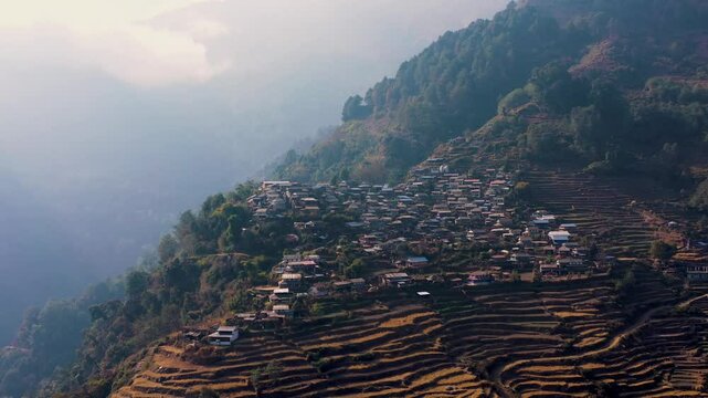 Drone View of Traditional Village in Lamjung, Nepal &ndash; 4K Himalayan Scenery