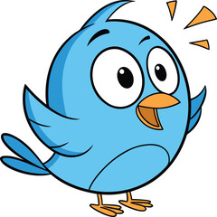 A cartoon illustration of a cheerful blue bird with an orange beak and feet on a white background