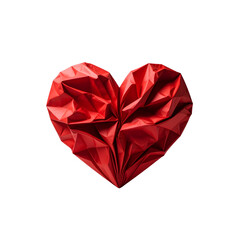 Fototapeta premium Abstract red crumpled paper heart shape design graphic love dark card on transparent background