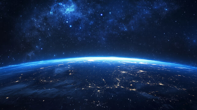 Blue tech sense Earth, blue planet in the universe, PPT background