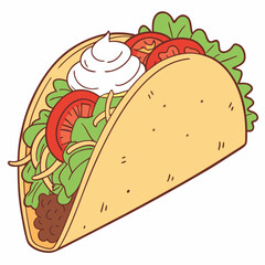 Delicious mexican taco with ground beef tomatoes lettuce and sour cream