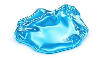 Fototapeta premium An amorphous, translucent, bright blue blob with a glossy, metallic sheen, exhibiting folds and undulations, isolated on a white background