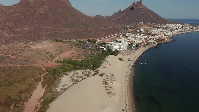 Aerial view capturing los algodones beach and surrounding landscape