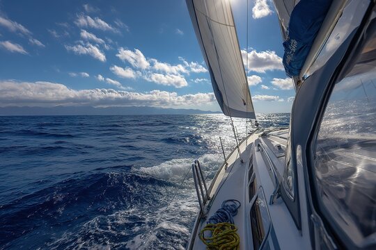 Sailing Yacht View Of Ocean At Sunny Day