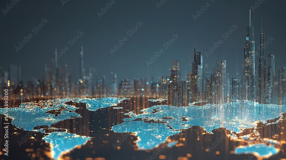Aufkleber global skyline with ai data infusion overworld map visualization