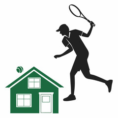 Tennis player silhouette house design element transparent background
