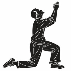 Fototapeta premium Man kneeling praying hands upward silhouette