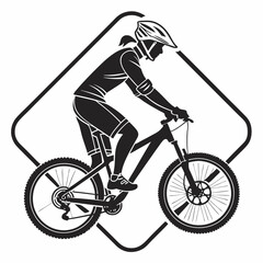 Professional mountain biker silhouette, isolated vector graphic