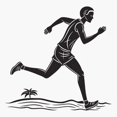 Runner silhouette tropical beach scene athlete jogging