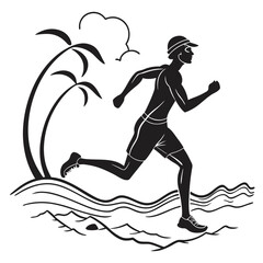 Man running on beach tropical vacation jogging