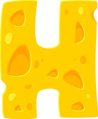 Fast food cheese snack cartoon English ABC font typeface letter H. Street menu appetizer cartoon English font symbol, fast food meal vector ABC font typeset H letter. Fastfood snack typeface element