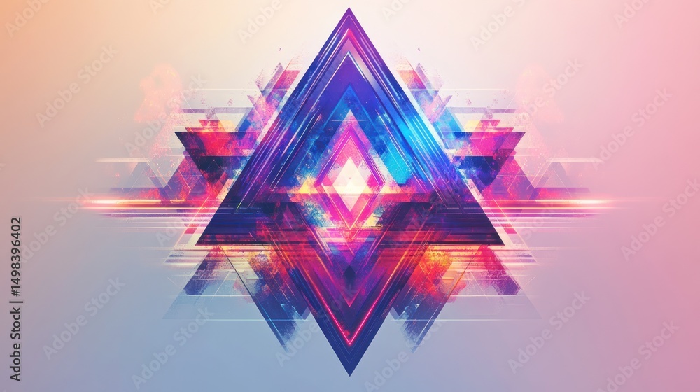 Poster vibrant abstract triangle composition with geometric shapes and dynamic lines