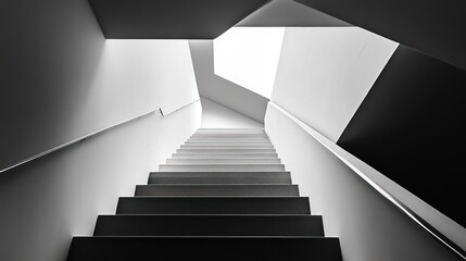Obraz premium Monochromatic Staircase Ascent: Architectural Perspective with Light and Shadow