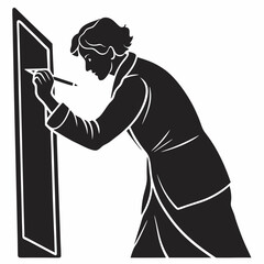 Artist painting on large canvas silhouette
