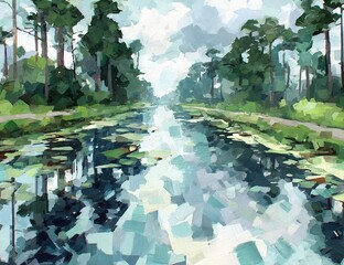 Serene Canal Scene With Lush Forest