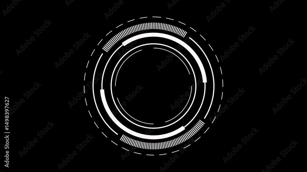 Poster abstract technical hud circles - loop. motion graphic of blue circle rotation with head up display (