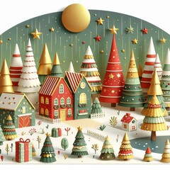 Obraz premium Bosque Mágico de Árboles de Navidad Ilustrados 