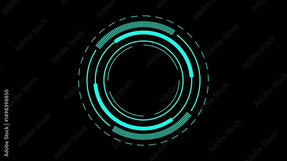 Poster abstract technical hud circles - loop. motion graphic of blue circle rotation with head up display (