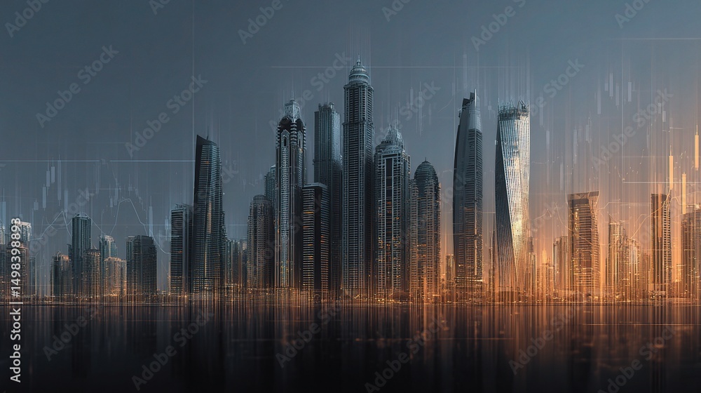 Poster urban development blueprint with overlaying stock elements
