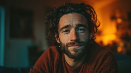 Portrait of a Man with a Beard and Curly Hair