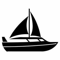 Boat minimalist black and white silhouette on white background