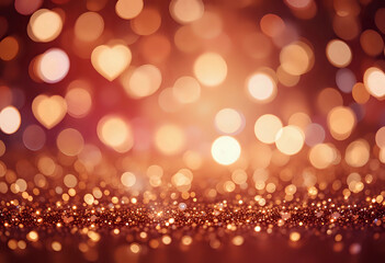 Festive overlay effect. Golden heart bokeh festive glitter background. Christmas, New Year and Valentine's day design