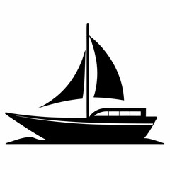 Boat minimalist black and white silhouette on white background