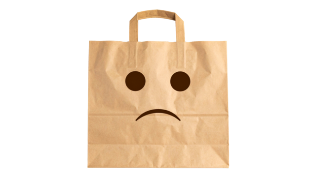 quiet shame, icon of hidden emotion;  a paper bag with shy eyes cut out, placed over a blushing face icon