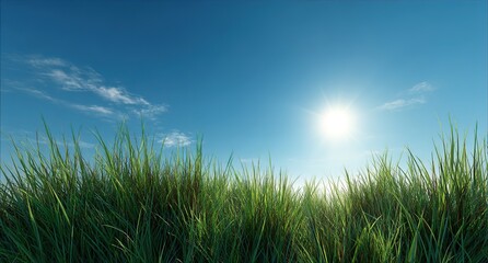 Obraz premium Green Grass Under Sunny Blue Sky