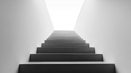 Minimalist staircase leading to bright light at the top, monochrome abstract view