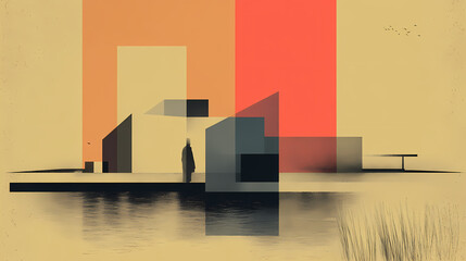 Minimalist modern architecture and spatial structure. minimalist. Illustration
