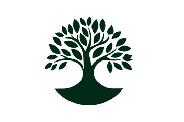 Obraz premium Dark Green Stylized Tree Illustration on White Background vector art logo 