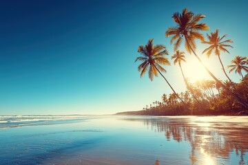 Tropical Beach Sunrise With Palm Trees