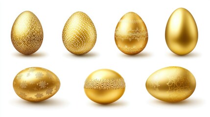 Fototapeta premium Elegant Golden Easter Eggs on White Background
