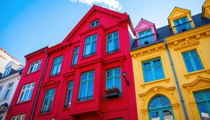 Fototapeta premium bright red and yellow building showcasing striking architecture and colorful design captured in high quality photography