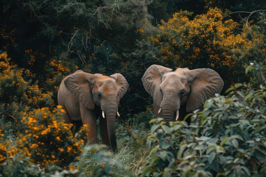 two elephants near trees