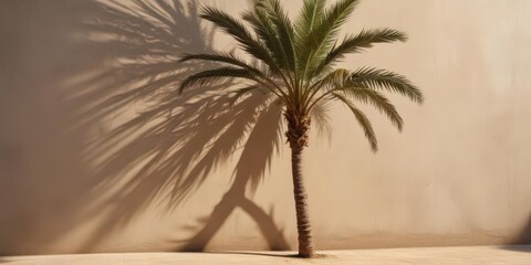 Deep shadow of a palm tree on a sunlit wall, textured effect, palm,  vibrant,  shadow