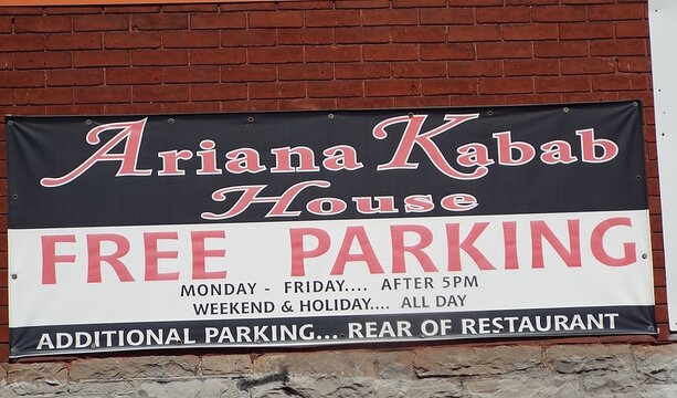 Ottawa, ON, Canada-May 20,2025: A banner sign for "Ariana Kabab House "on Rideau Street.

