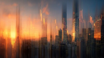 Fototapeta premium Abstract Cityscape of Skyscrapers with Market Data Elements