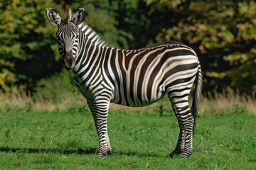 Naklejka premium zebra standing on green grass during daytime