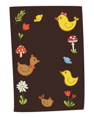 memo pad with dark background chicken ducks mushrooms