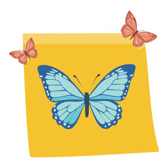 sticky note with a blue butterfly vector illustration