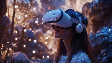 VR experience in snowy forest