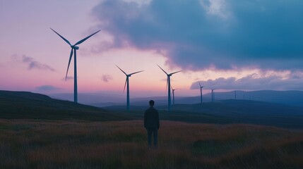 Wind farm at dusk