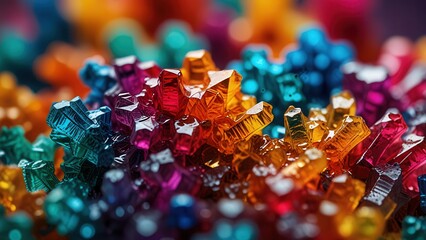 Colorful Macro of Crystallized Chemical Structures, Rainbow Colors Background