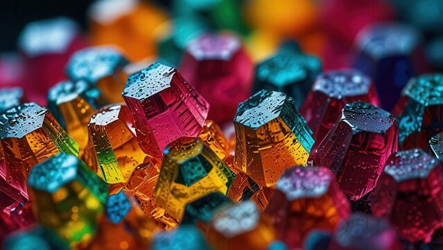 Hexagonal Chemical Crystal Macro in Bright Colors Background