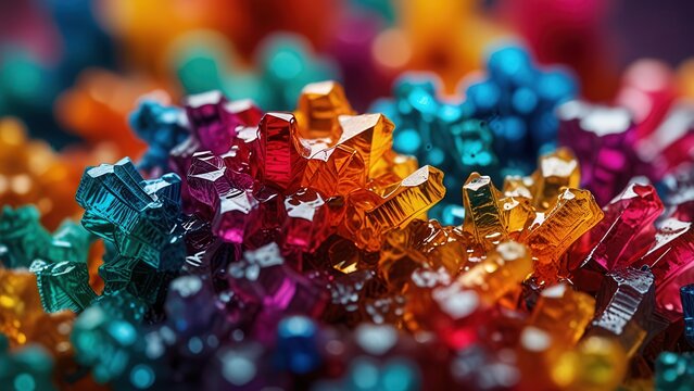 Colorful Macro of Crystallized Chemical Structures, Rainbow Colors Background
