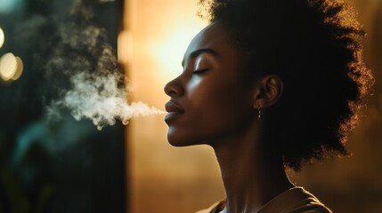 Woman Exhaling Smoke