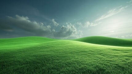 Obraz premium Lush Green Hills Under a Dynamic Sky Evoke Tranquility and Natural Beauty